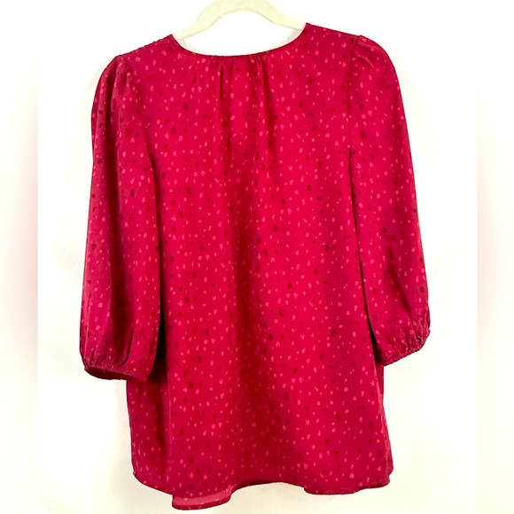 Isabel Maternity 3/4 Sleeve V neck Ruffle Waist Berry Print  Woven Top XS - Picture 5 of 6